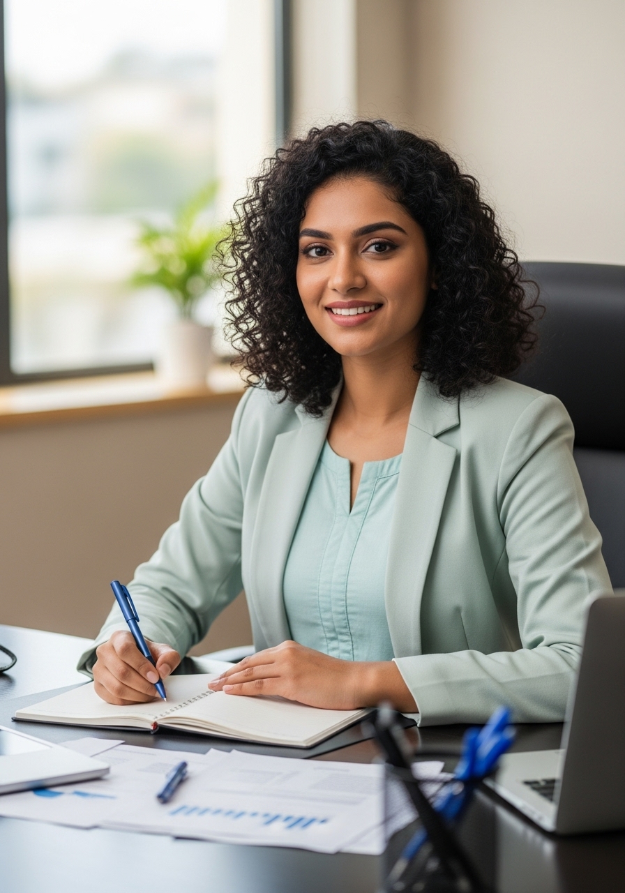 Woman At Work Smiling 